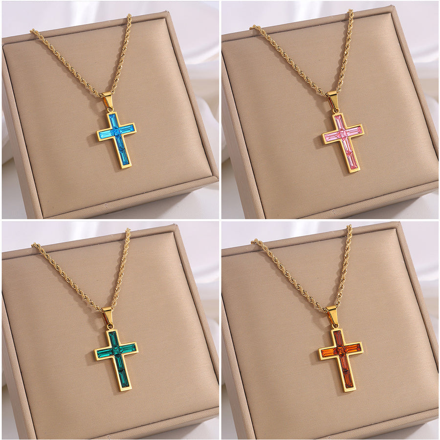 Diamond Cross Necklace With Beautiful Colors