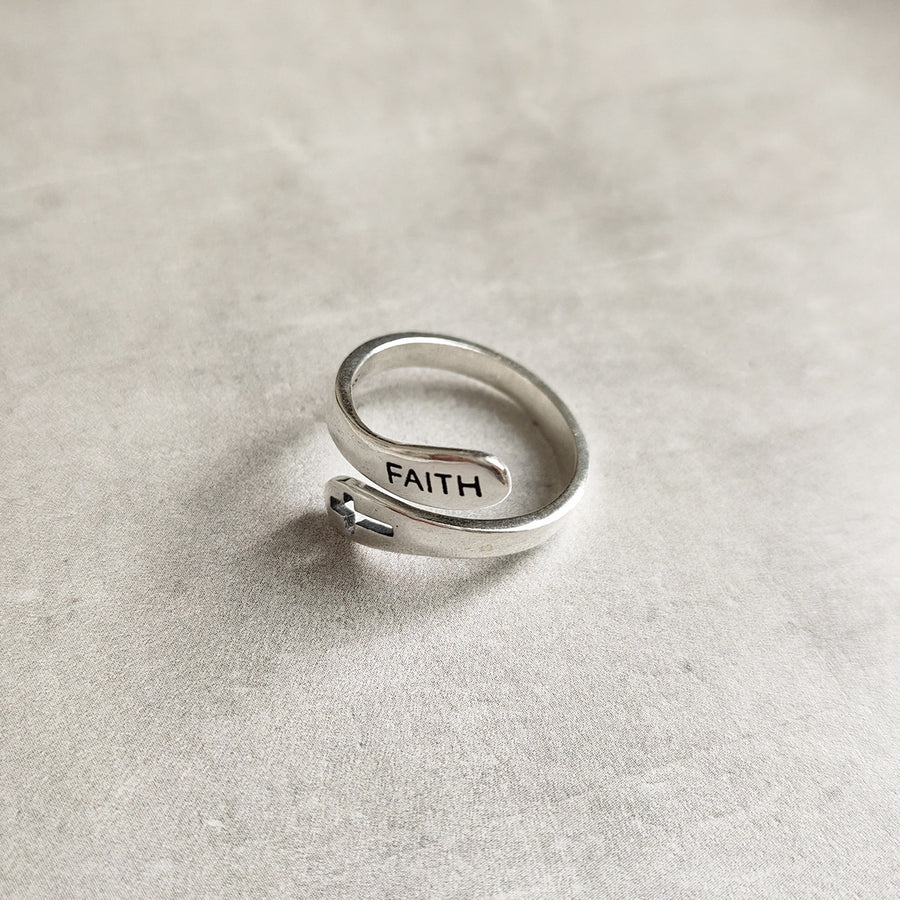 FAITH faith cross ring in sterling silver